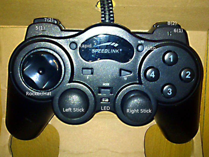 Speedlink Thunderstrike top view; Buttons Numbered